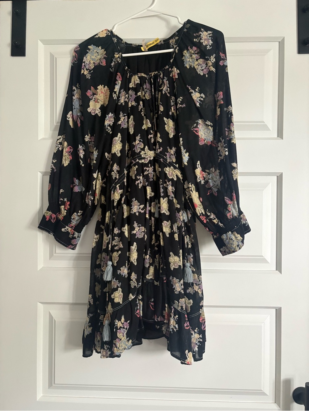 Free People Black Floral Tiered Midi Dress